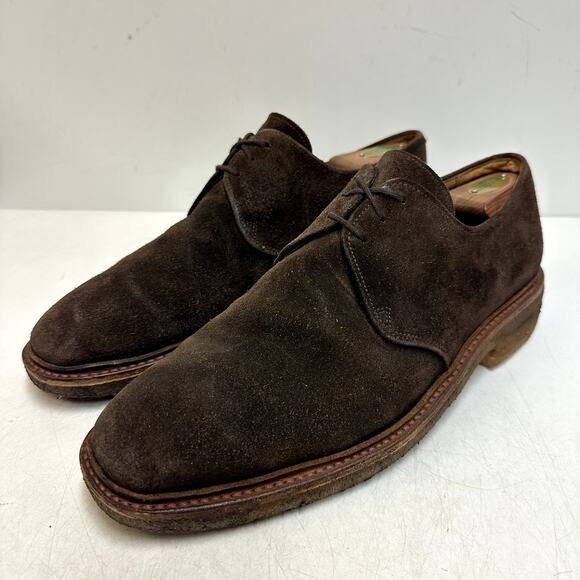 VGUC Crockett & Jones Brown Suede Plain Toe Derby Bench Made in England 10.5 D main image 11